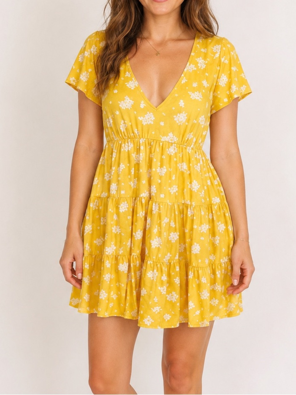 Urban Outfitters Yellow Floral Mini Dress Small Cottagecore Summer